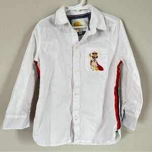 Mini Boden Boys Button Down Shirt 6-7Y White Dog Embroidery Preppy Aesthetic